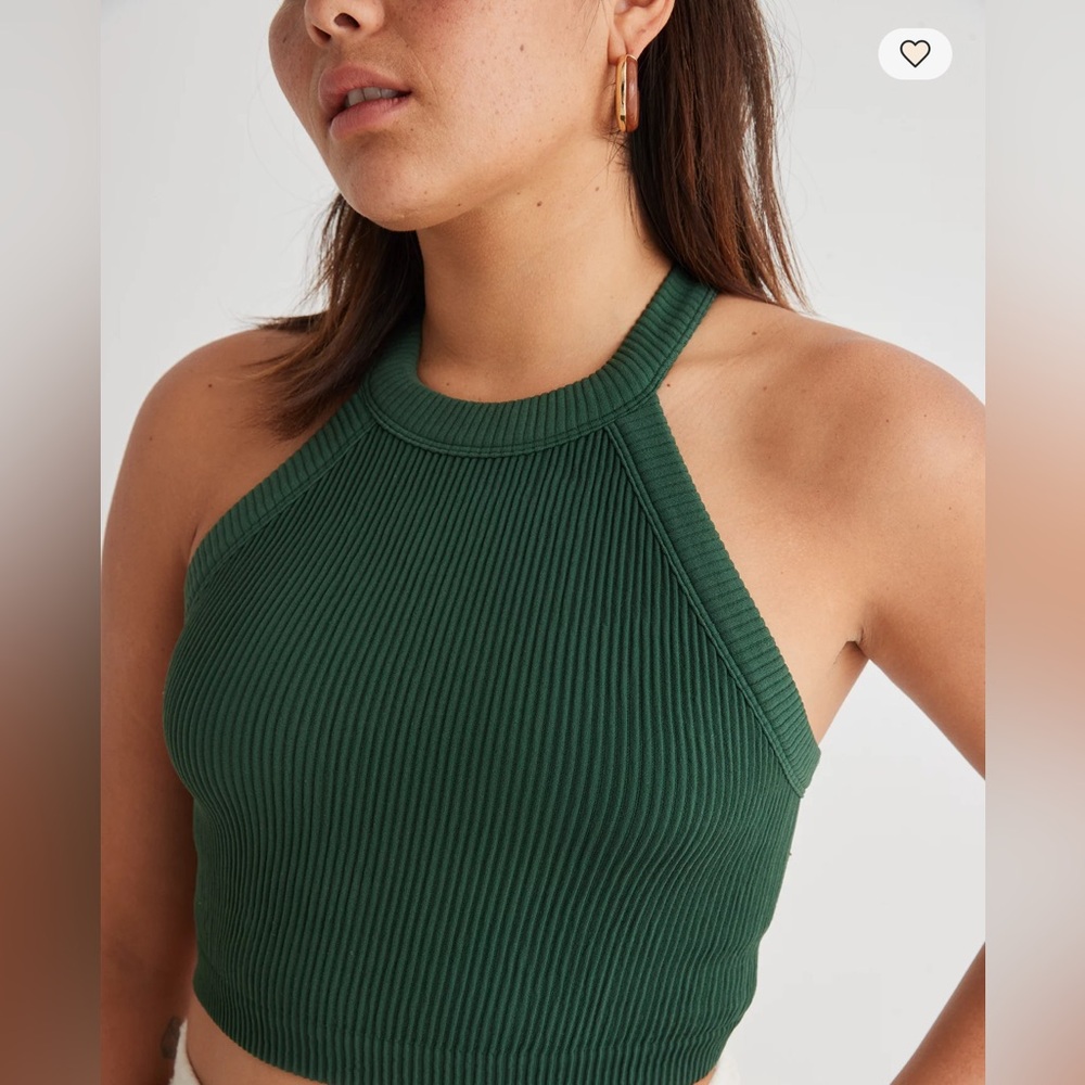 Aerie Superchill Seamless High Neck Bra Top Olive Green